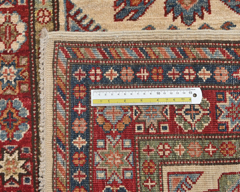 11 Feet Beige Kazak Afghan Hand Knotted Wool Runner Rug